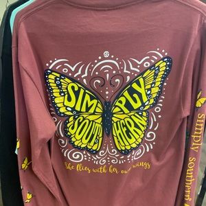 Simply Southern Long Sleeve Tee- LS-BTTRFLY- Maroon - Small